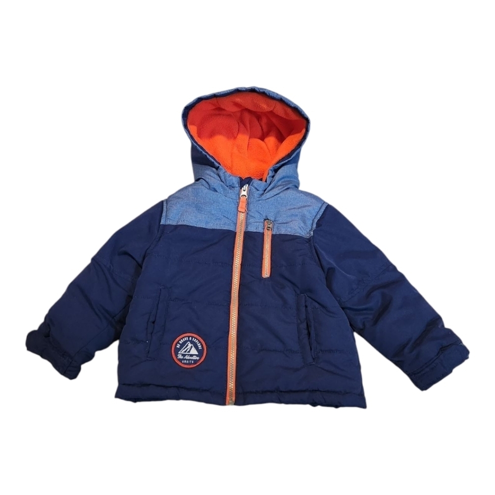 Carter's Toddler Boy Blue And Orange Hooded Quilted Puffer Winter Jacket Size 2T